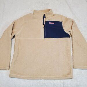 Vineyard Vines 1/4 Zip Light Tan Teddy Plush Sherpa Pullover Sweater Women Large